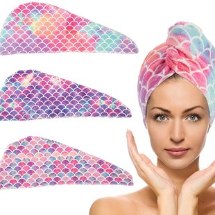 Mermaid Dry Hair Cap Fiber Dry Hair Towel Mermaid Headscarf Amazon Fish Scale Printed Hair Care Shower Cap Women