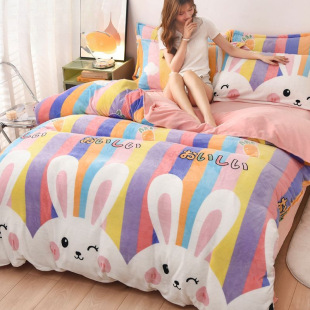 Coral Fleece Quilt Cover Single Piece fleece-lined Double-sided Fleece Quilt Cover Milk Fleece Winter Thickened Single Dormitory Cute Household
