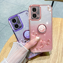 适用MOTO Edge60Pro手机壳摩托G86透明闪粉电镀G Play花朵保护套