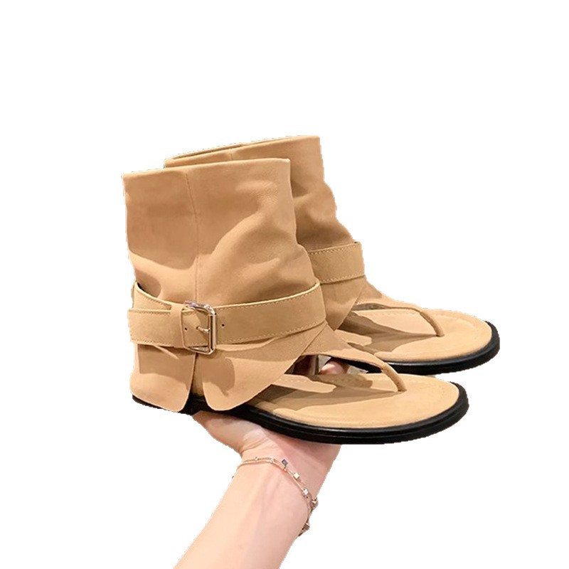 Grape Mom verano nuevo estilo de moda chica caliente hebilla de punta redonda para llevar sandalias de cuña de tubo medio verano femenino