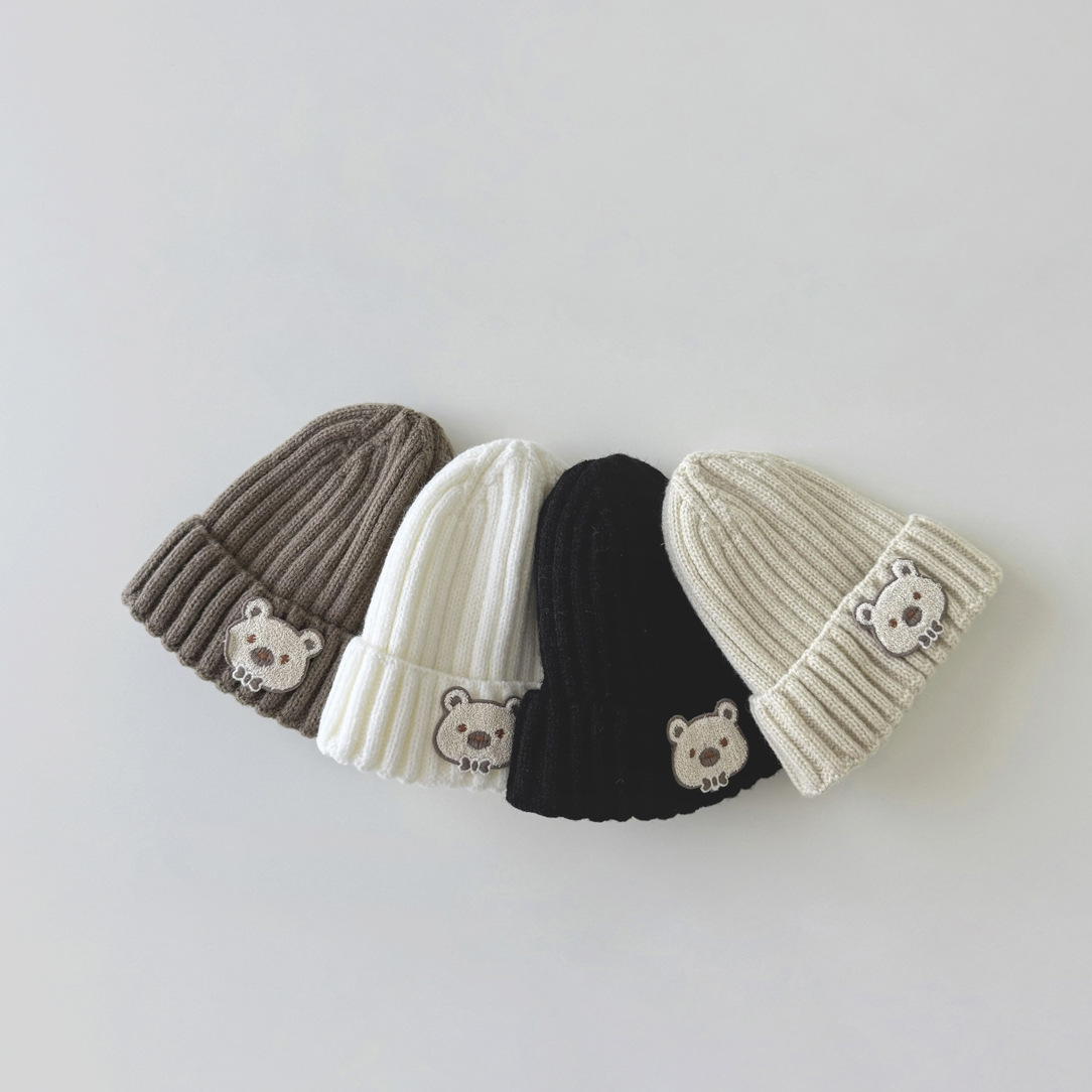 Gorro de bebé unisex Gorro de lana de punto para niños con cáscara de melón y oso lindo_voghion.com