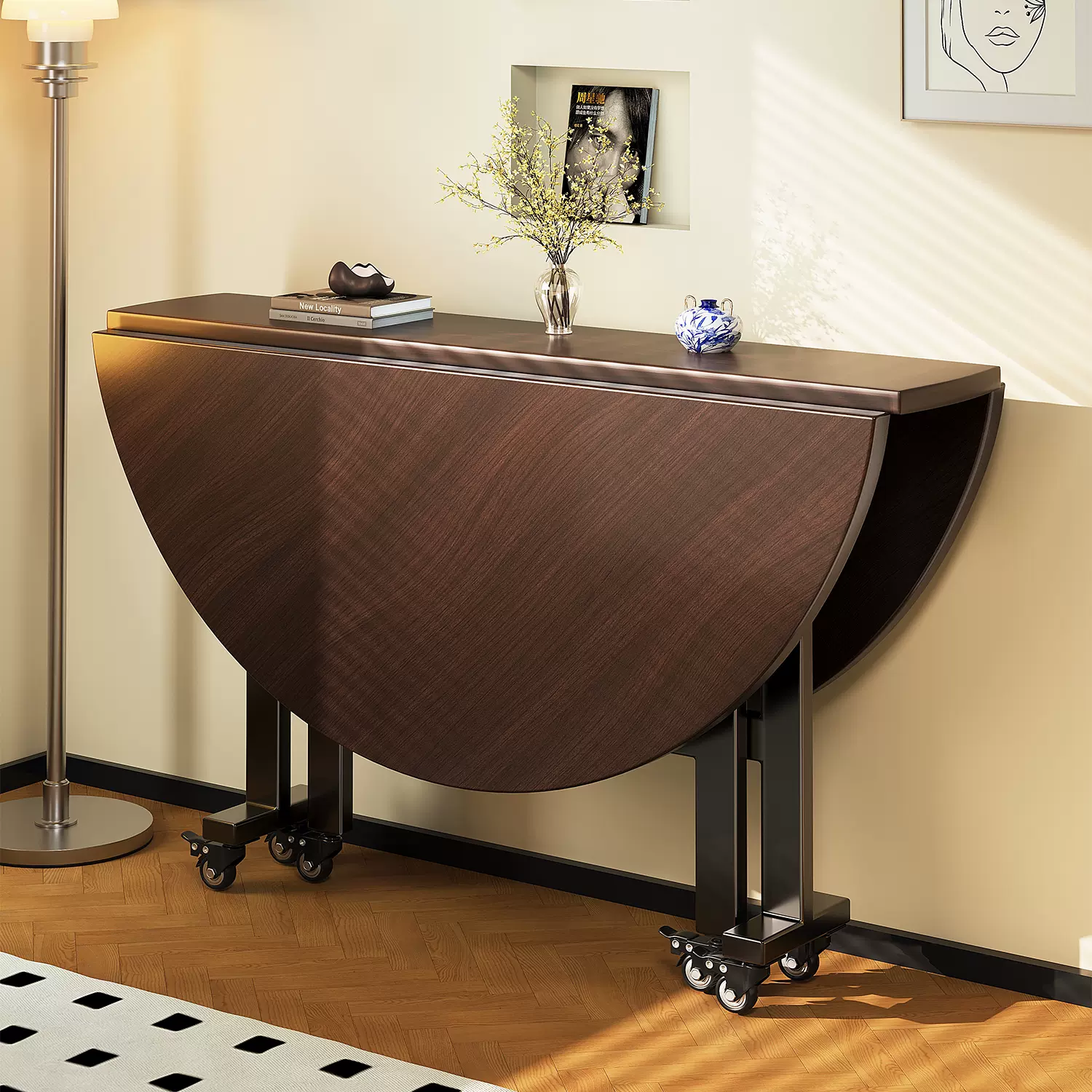 折叠餐桌家用圆形吃饭桌子可移动多功能12人家用大餐桌可折叠收纳