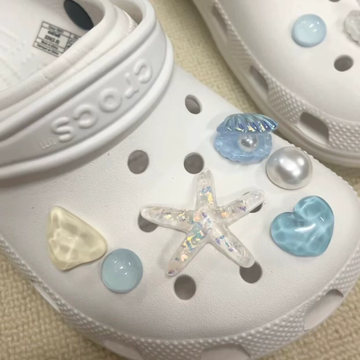 Shoe Charms Blue Secret A10 — Starfish Shell Decorative Buckles for Hole Shoes, Resin Pearls