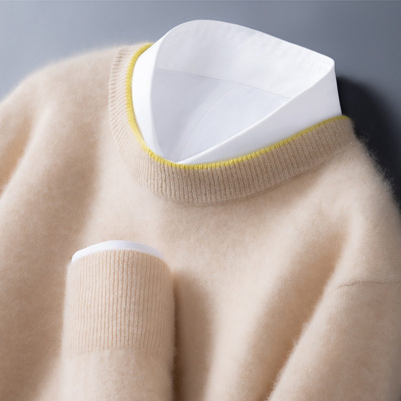 Autumn and Winter New 100% Pure Wool Knitwear Men's Round Neck Color Matching Bottoming Knitwear Loose Casual Business Cashmere Knitwear Autumn and Winter New 100% Pure Wool Knitwear Men's Round Neck Color Matching Bottoming Knitwear Loose Casual Business Cashmere Knitwear