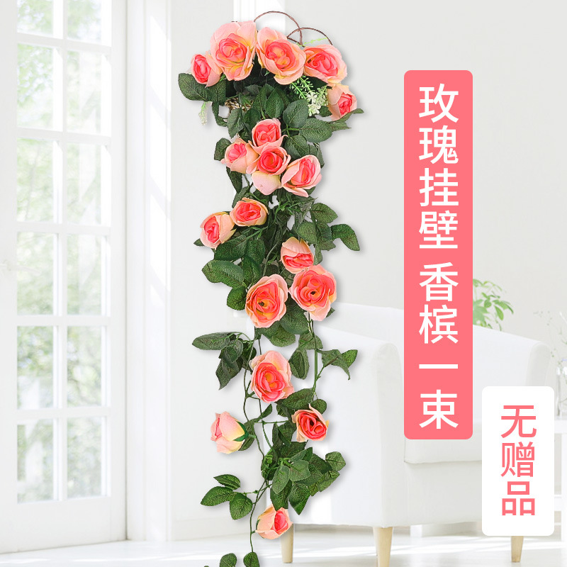 Guirnalda de rosas artificiales para colgar en la pared, planta verde artificial para interiores, planta colgante artificial para sala de estar, decoración para balcón y jardín.