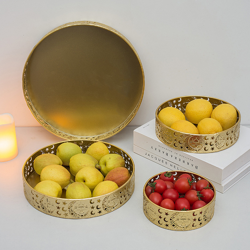 Cross-border Middle East Golden Round Iron Tray Creative Festival Home Decoration Ornaments Four-piece Crafts Fruit Basket