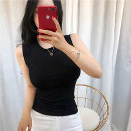 小背心女2022新款夏季修身短款无袖打底上衣内搭圆领纯色外穿吊带