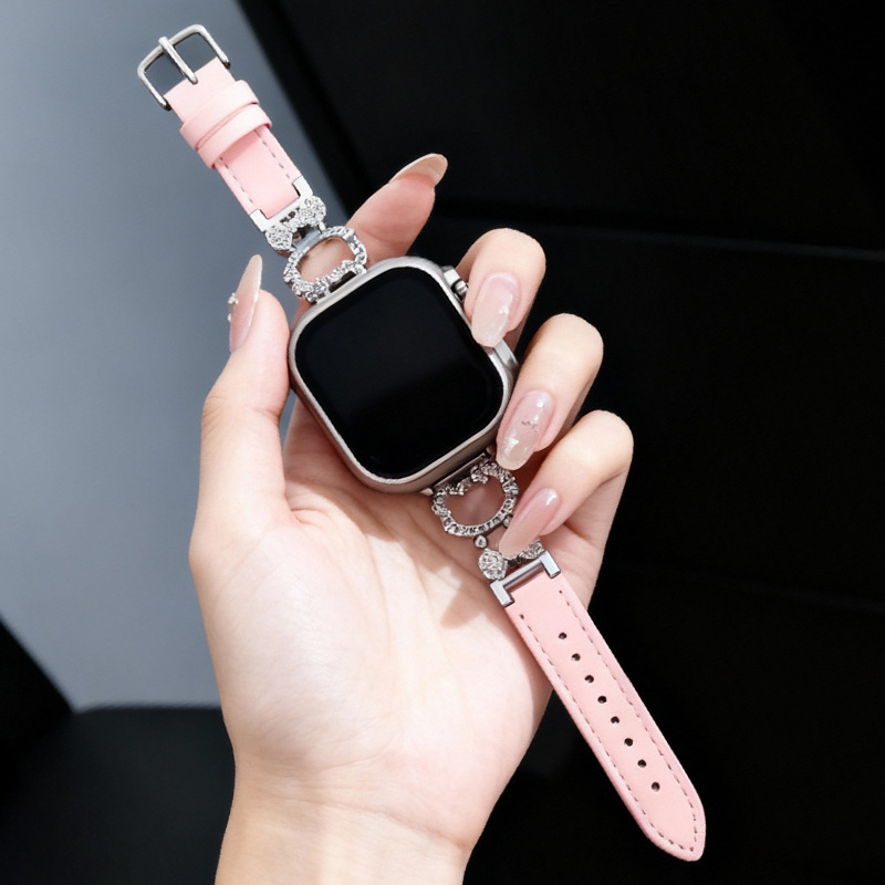 Diamond-Encrusted Kt Cat Leather Strap Suitable for Fit4/3 Huawei 10/9/8 Gt5 Watch Strap Xiaomi 8/9 Strap