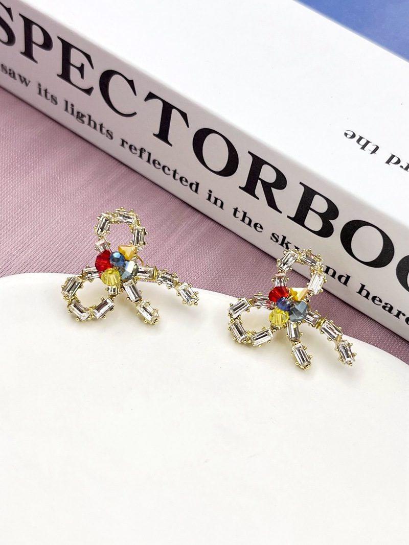 1 Pair Simple Style Bow Knot Inlay Alloy Zircon Ear Studs display picture 3