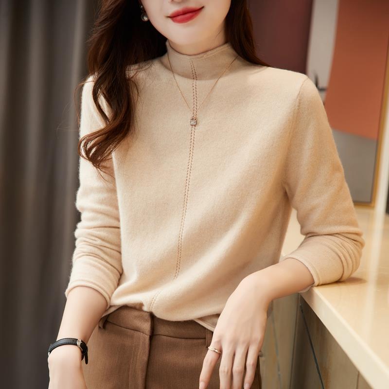 Women's half turtleneck sweater autumn and winter fashionable simple inner wool sweater slim thickened warm bottoming sweater