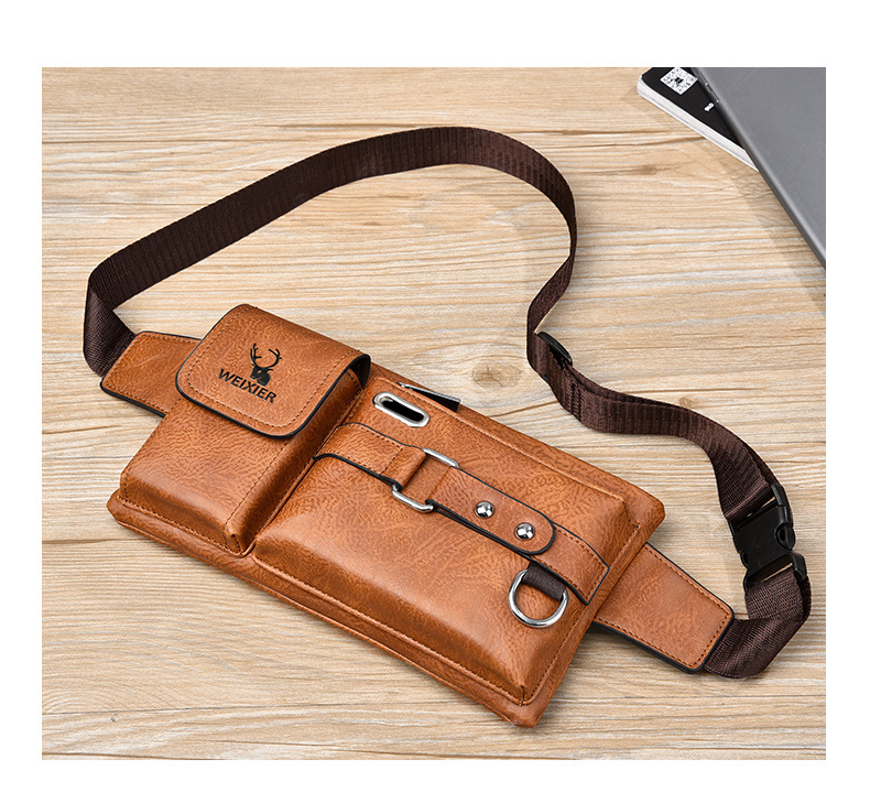 2023 New Hot Selling Men's Shoulder Bag Crossbody Bag Tactical Chest Bag Mobile Waist and Crotch Bag Multi Functional Chest Bag Retro PU Waist Bag_voghion.com