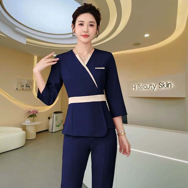 9076 Navy mid-sleeved pants