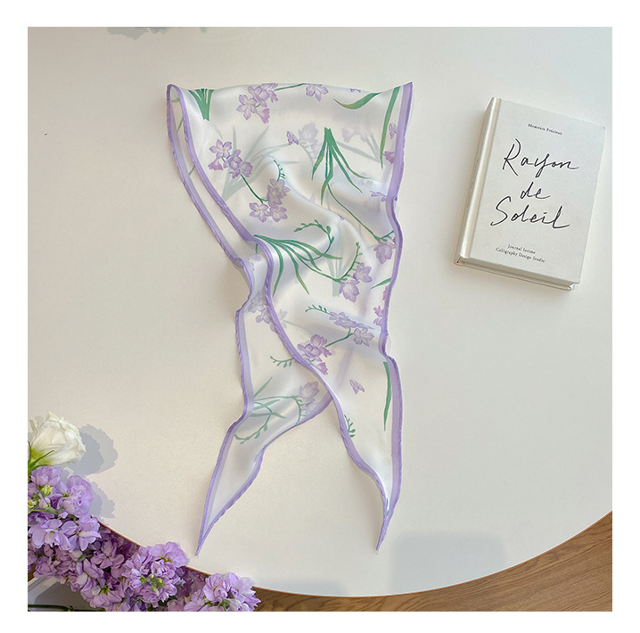 Women's Ig Style Simple Style Flower Satin Printing Silk Scarf display picture 5