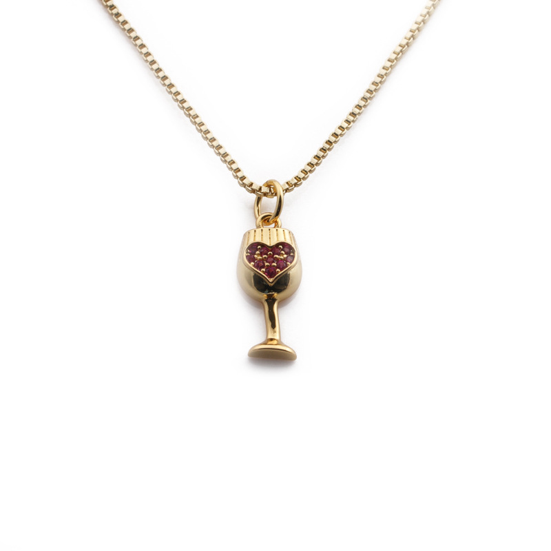 simple jewelry accessories copper plated real gold zircon wine bottle wine glass pendant necklace