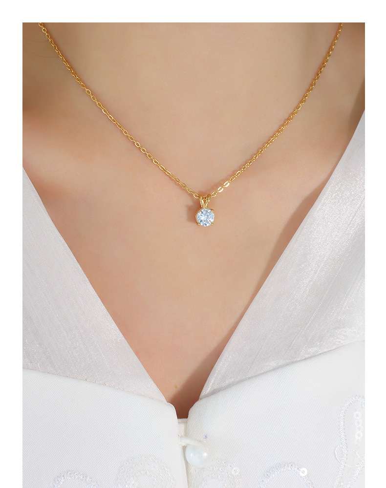 Simple Style Round Titanium Steel Plating Inlay Zircon Pendant Necklace 1 Piece