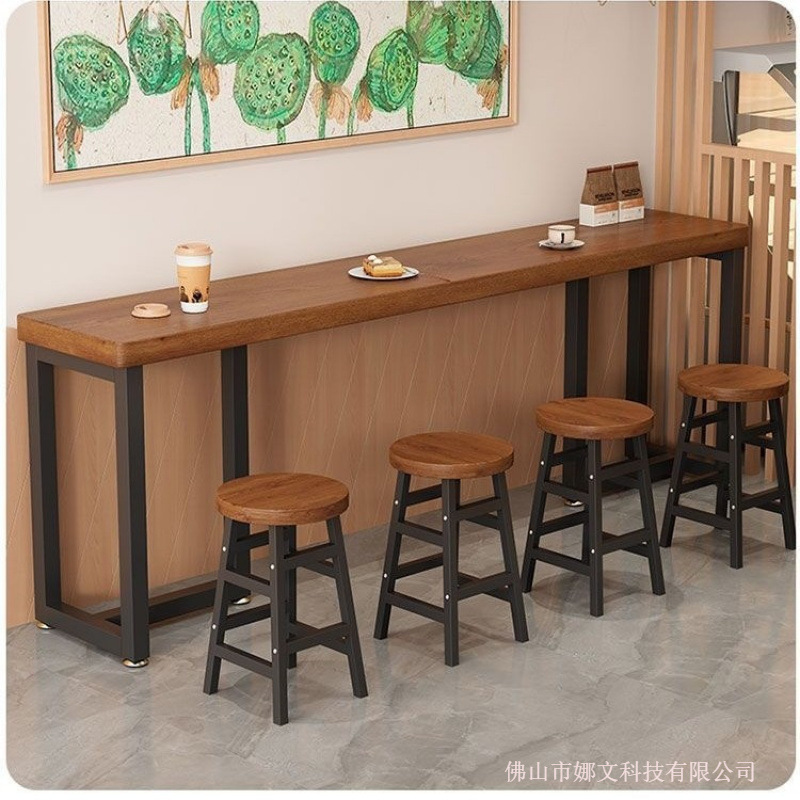 Low-profile bar table for home and commercial use, suitable for restaurants, convenience stores, high-table bar, milk tea shop, table and stool combination, long table
