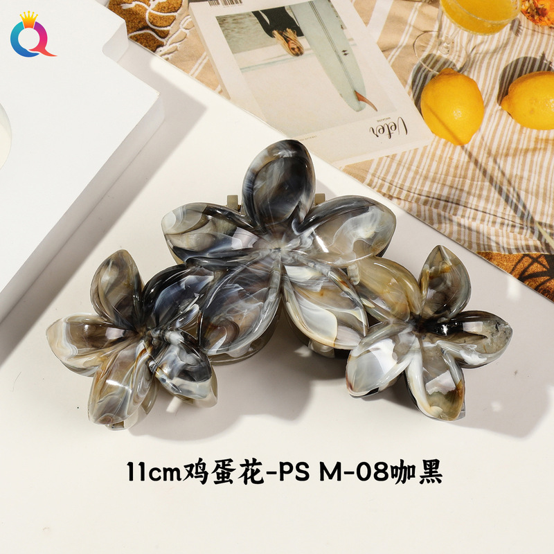 奇阅跨境大号鸡蛋花抓夹高级感花朵发夹后脑勺盘发马尾鲨鱼夹头饰|undefined