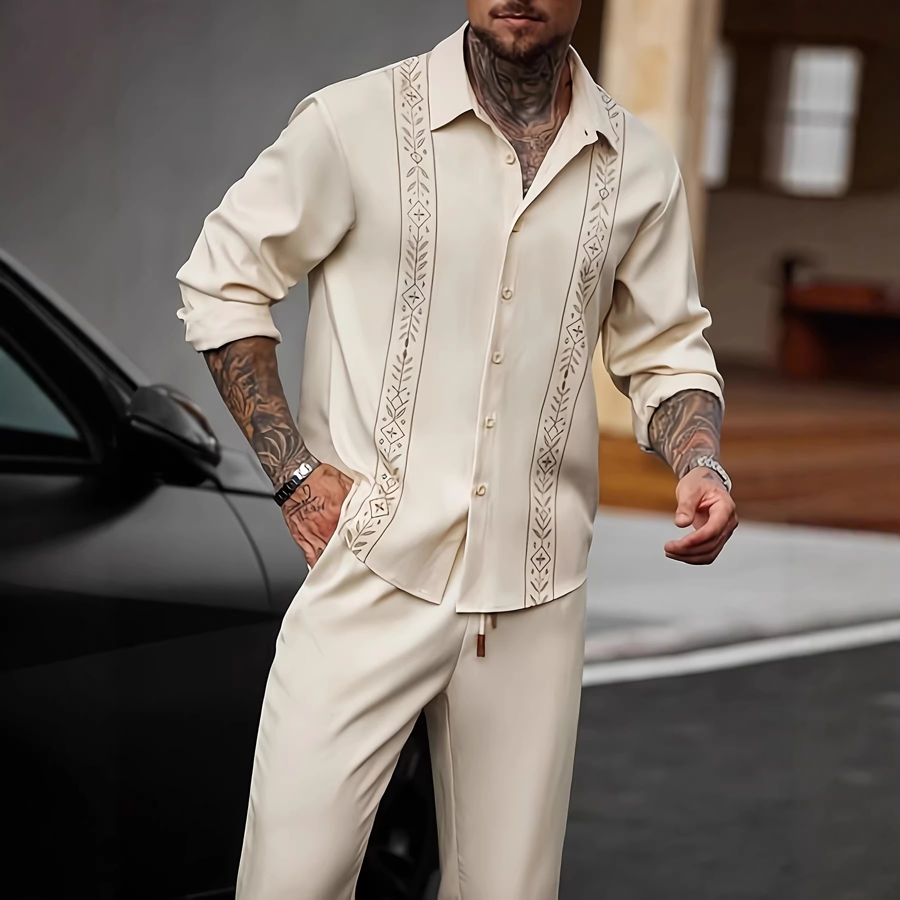 Completo uomo due pezzi stile etnico africano avorio_voghion.com
