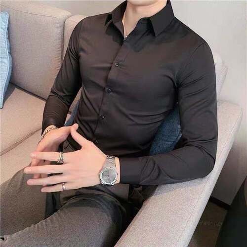 Stretch long-sleeved shirt slim slim black shirt business casual professional formal dress work clothes work shirt men