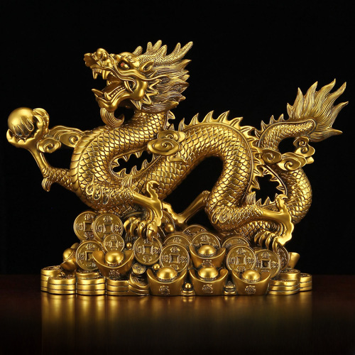 Ji Cai Xiang Long Decorations 12 Zodiac Dragon Gilded Copper Five-claw Golden Dragon Office Living Room Foyer Decorations Feng Shui Decoration 