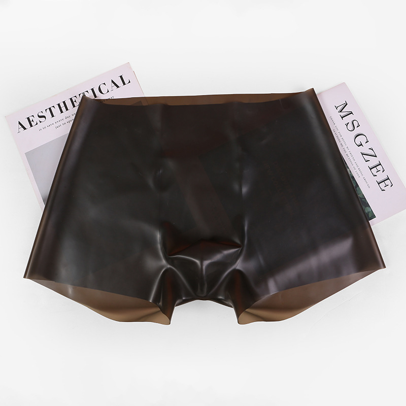 Latex Leather Tight Underwear Rubber Boxer Briefs Men's Elastic Translucent Boxer Concave and Convex Three-Dimensional Bag Shorts