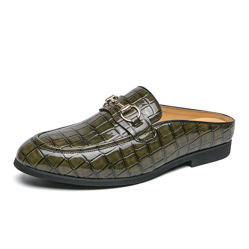 2025 verano nuevo hombre con cabeza de bolsillo medio zapatillas hombre 38 - 47 yardas transfronterizas gran hebilla de caballo medio zapatillas perezosas