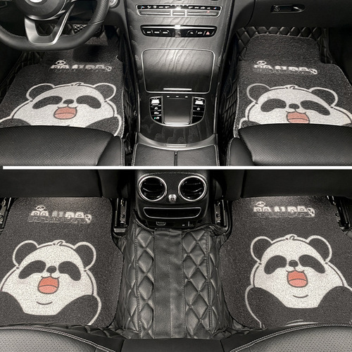 卡通熊猫汽车脚垫丝圈通用单片主驾驶防脏装饰车内车垫后排脚踏垫