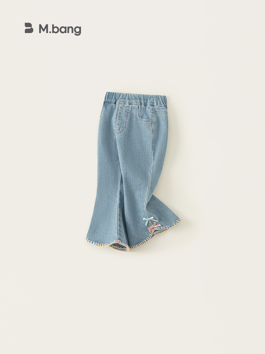 Ropa infantil Youbao, pantalones acampanados para niñas, primavera y otoño, pantalones para niñas, jeans de color claro con lazo estilo coreano para bebés. image 3