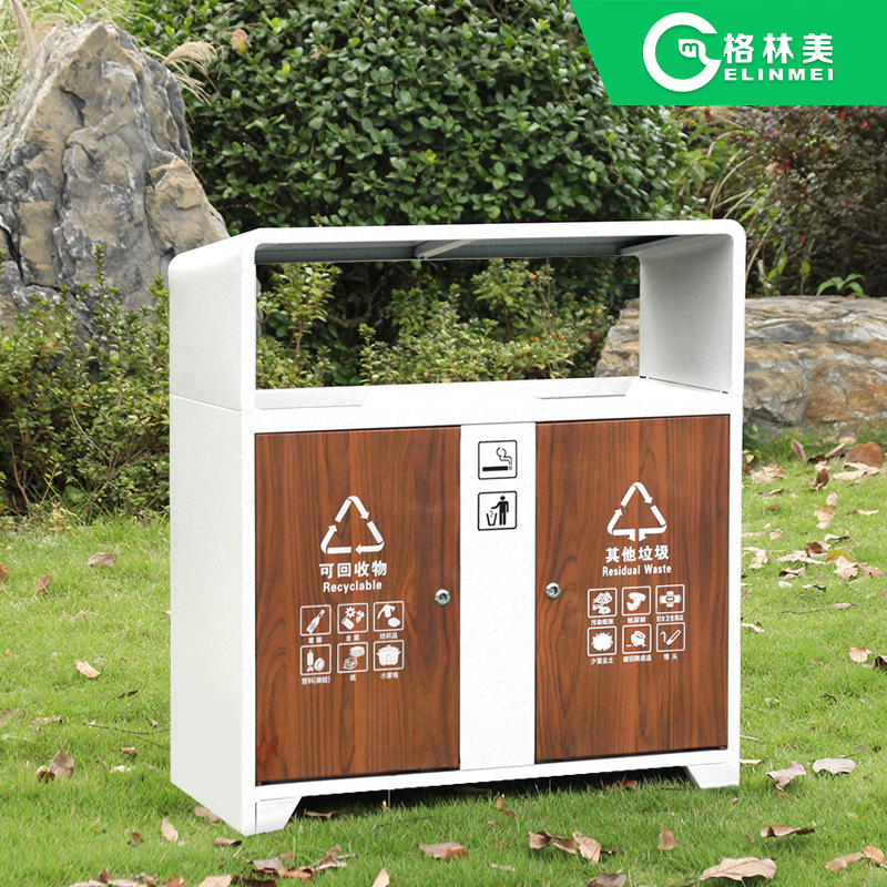 户外垃圾桶木纹石纹果皮箱分类景区垃圾箱公园双筒厂家批发