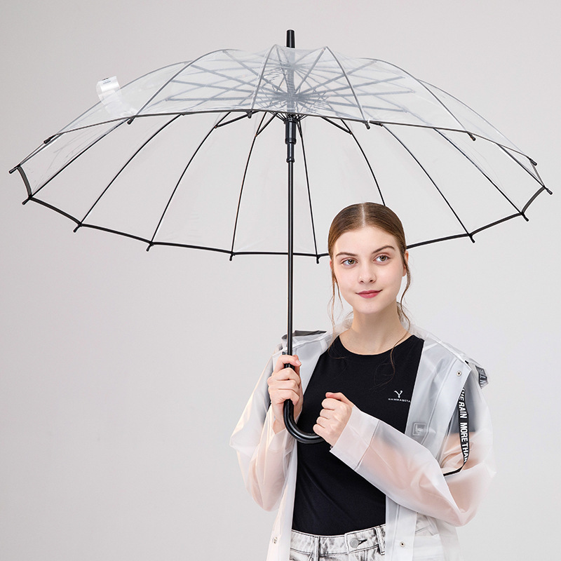 16 bone transparent umbrella poe environmental protection automatic long handle umbrella straight rod umbrella art street shooting transparent umbrella can be printed logo