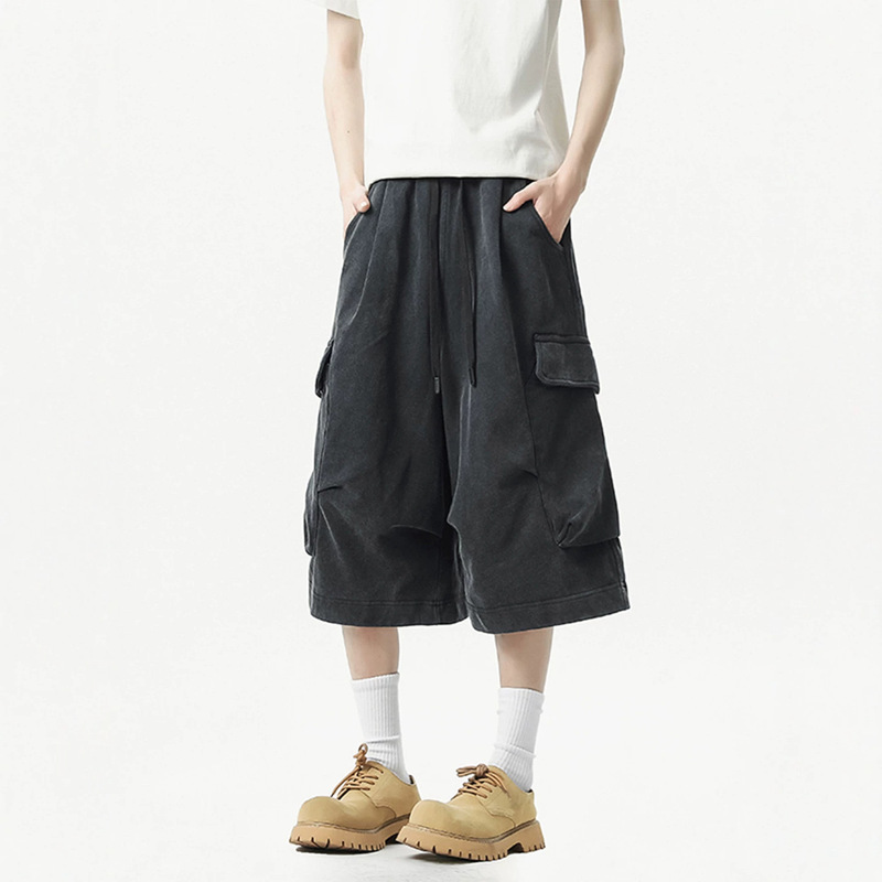 Washed Vintage Workwear Cropped Pants for Men, Summer Heavy-Duty Over-The-Knee Loose-Fitting Eight-Point Sweatpants, Trendy Casual Shorts for Outdoor Wear