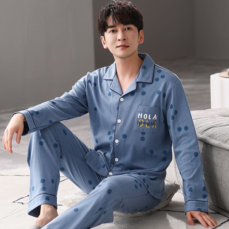 Pijamas de algodón para hombres primavera y otoño de mangas largas nuevos hombres de tamaño grande conjunto de ropa de hogar de estudiantes se puede usar