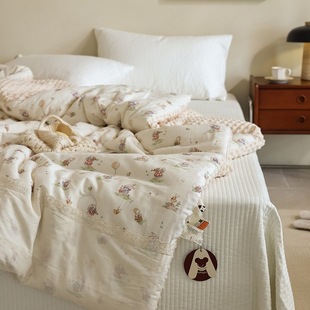 French Lace Cotton Double-Layer Yarn Beanstalk Cotton Gauze Machine Washable Spring and Autumn Single Double Cotton Beanstalk Quilt