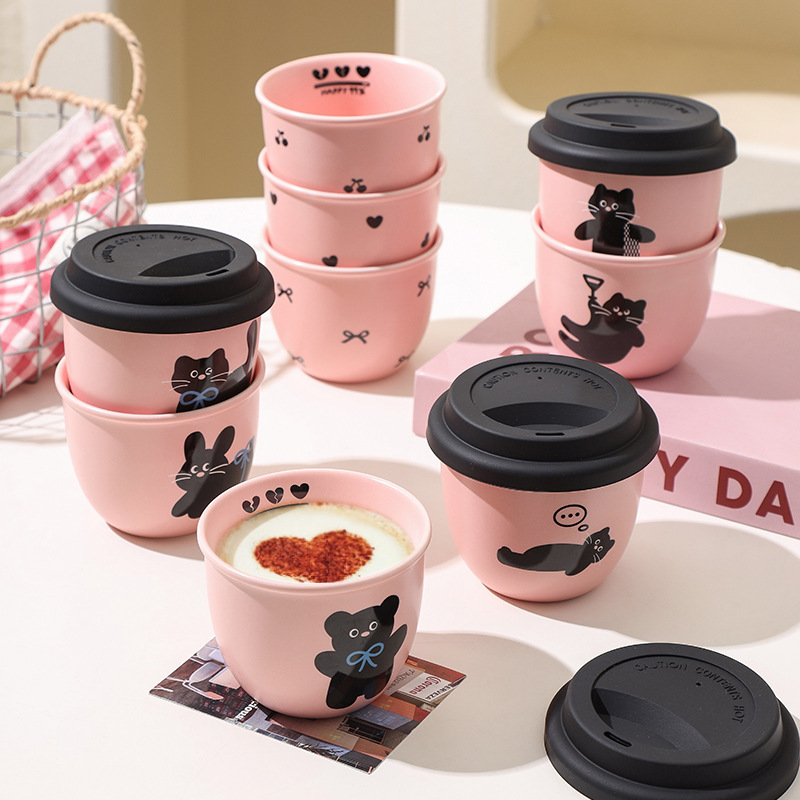 Taza de café con tapa de oficina pequeña taza doméstica de cerámica ins taza casual para dar a las chicas tazas lindas