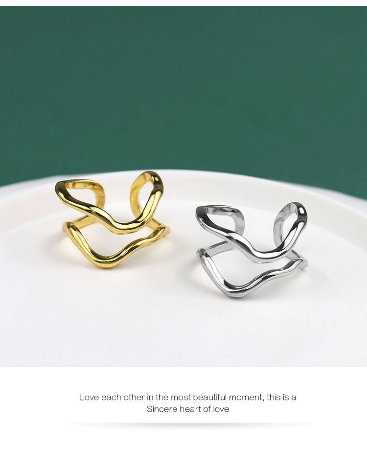 New simple geometric open doublelayer irregular index finger ringpicture6
