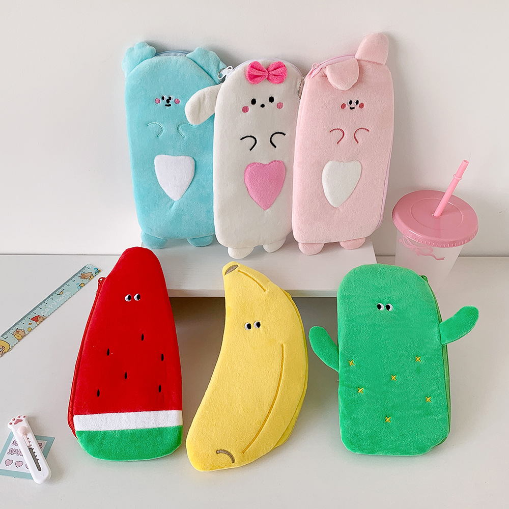 Cartoon plush pencil case for students