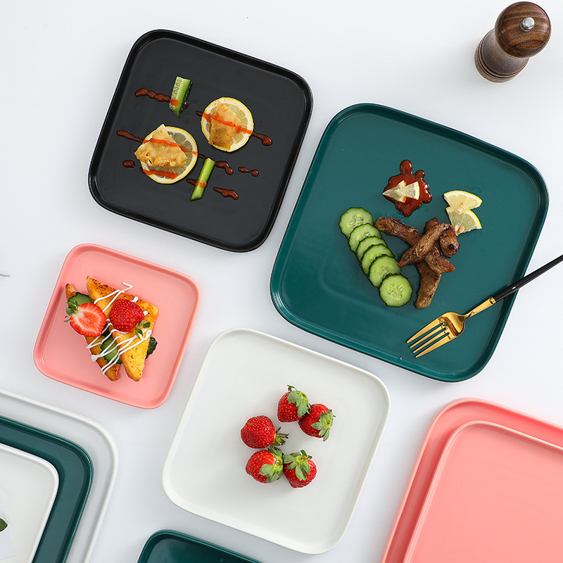Nordic Style Ceramic Western-Style Dinner Plate Steak Plate Square Plate Western-Style Tableware Dish Plate Breakfast Plate Microwave-Safe Plate