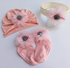 Children's hat, set for early age, cute gift box for new born, hair accessory for princess, socks, flowered, Birthday gift