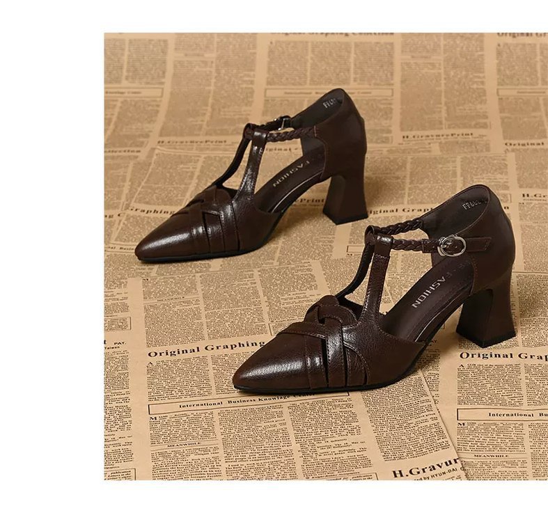 Sandalias de tacones gruesos retro franceses para mujeres 2026 verano nuevo velcro agujero agujero con tacones altos