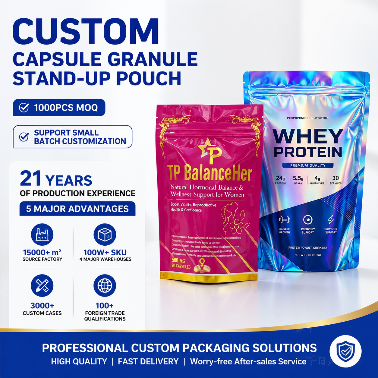 Custom Stand-up Resealable Pouches for Candy Capsules/Granul