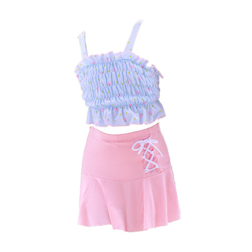 Bikini for girls, junior size, 2025, spaghetti strap, split skirt style, youthful vacation flat-bottom, hot spring swimsuit