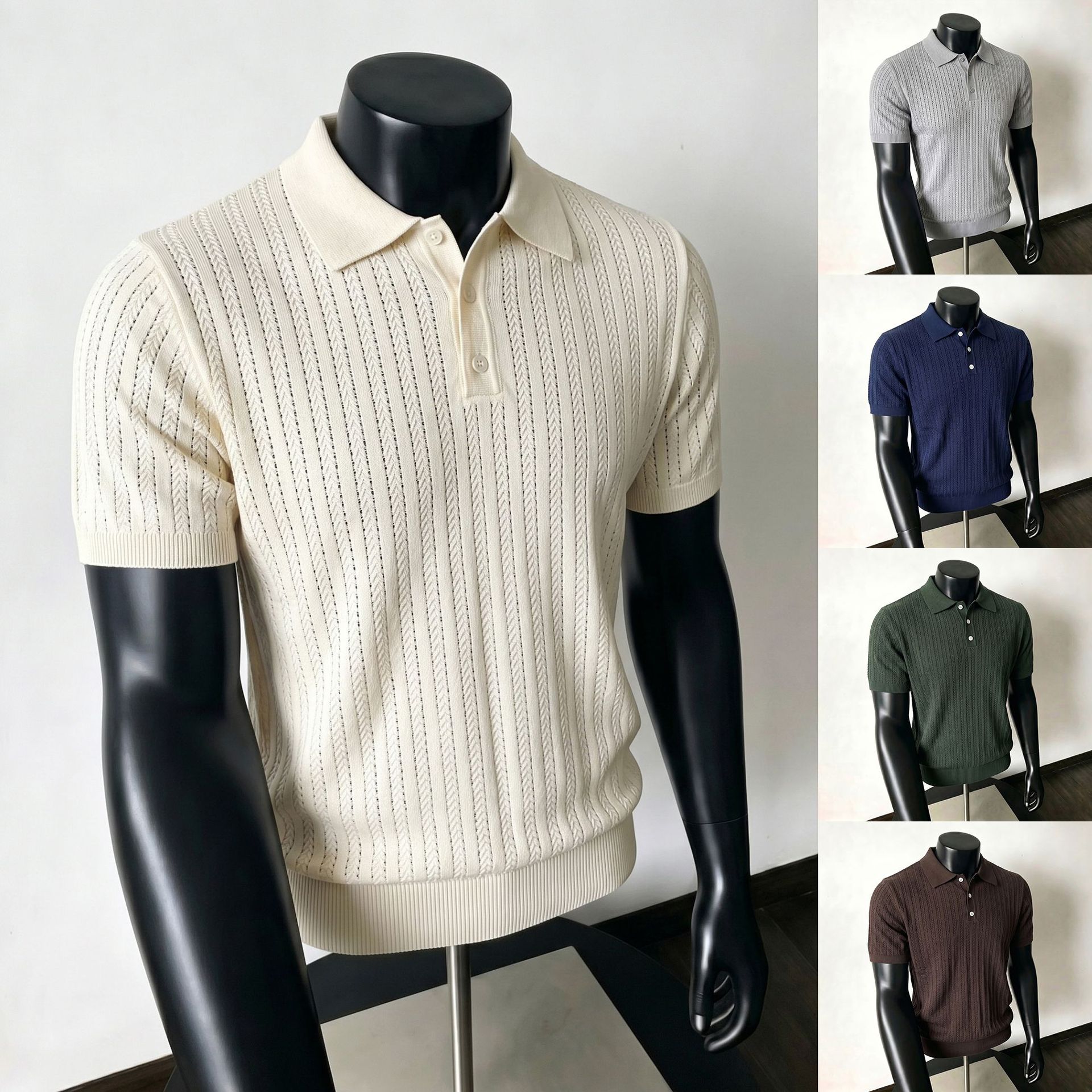 Polo camiseta de punto camiseta de manga corta camiseta de hombre con solapa viejo estilo de negocios texturas de hielo verano fábrica transfronteriza al por mayor