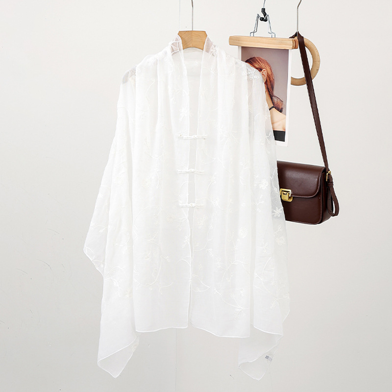 Bufanda de seda bordada, ambiente coreano, color sólido, todo fósforo, pañuelo en la cabeza, bufanda de cuello multiusos, hebilla de placa de protección solar, chal exterior