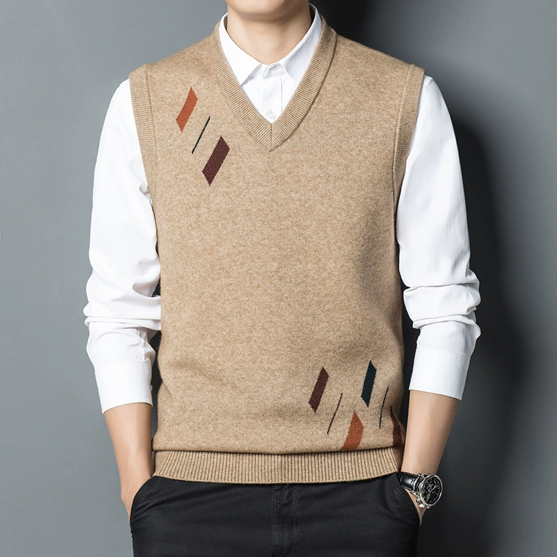Мужской осенне-зимний кашемировый жилет без рукавов, жилет, пуловер, Вязаная Шерстяная Базовая рубашка оптом
