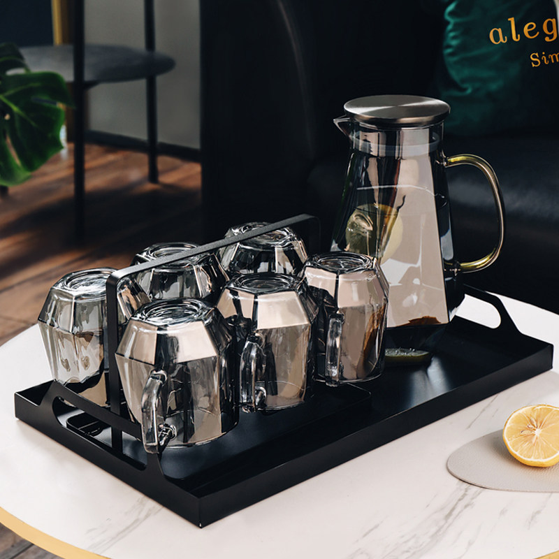 Nordic Style Heat-Resistant Glass Cup Set, Home Luxury Water Cup Set, Living Room High-End Ash Diamond Water Kettle