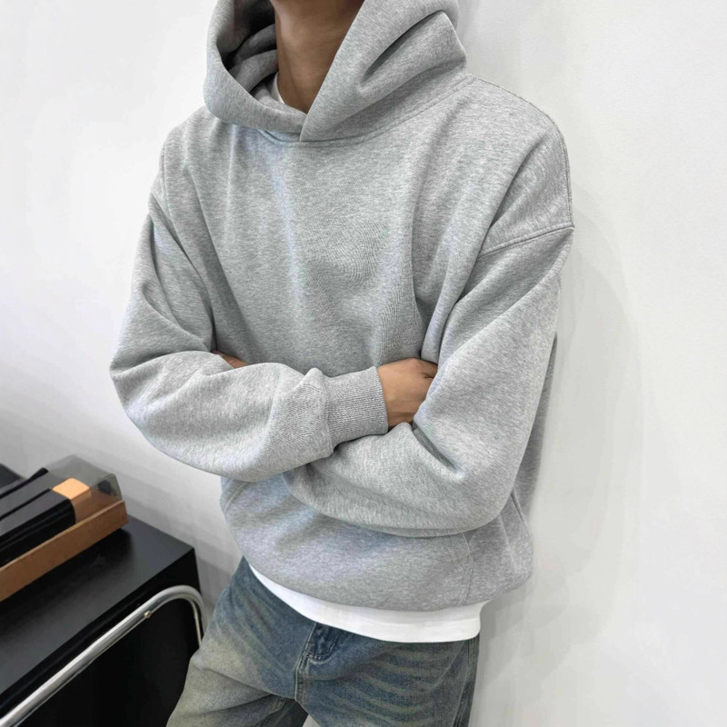 Short Silhouette Hooded Sweatshirt for Men, Autumn and Winter American Retro Stiff Heavy Weight High-End Scimitar Sleeve Sports Top