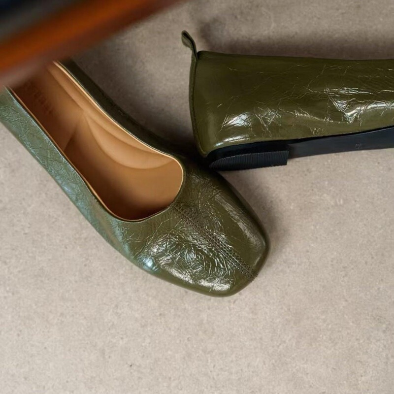 Soft leather~French retro artistic style flat shoes for women, 2026 new model, square toe, shallow cut, soft sole small leather shoes Soft leather~French retro artistic style flat shoes for women, 2026 new model, square toe, shallow cut, soft sole small leather shoes