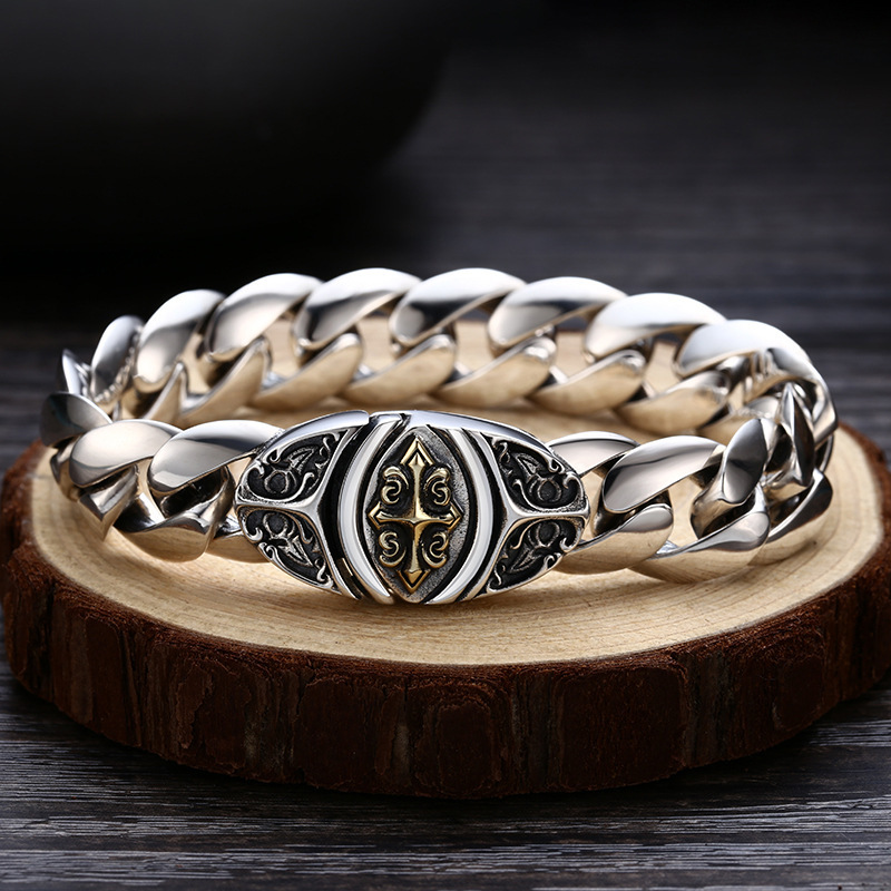 Cross-Border European and American High-End Men's Personalized Punk Simple Glossy Tank Bracelet Trendy Hip-Hop Silver Chain for Boyfriend Cross-Border European and American High-End Men's Personalized Punk Simple Glossy Tank Bracelet Trendy Hip-Hop Silver Chain for Boyfriend