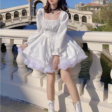 2025夏季新款泡泡袖公主裙显胸蕾丝连衣裙甜美风气质洛丽塔包臀裙