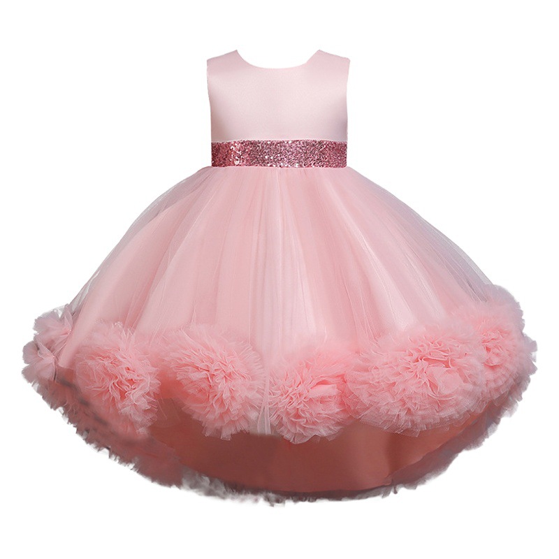 Nuevo 2021 vestido princesa vestido malla flor mullido vestido sin mangas trailing piano rendimiento vestido